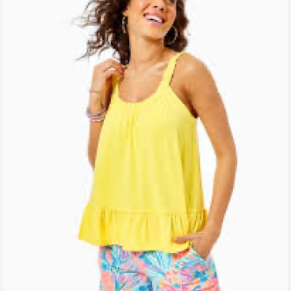 Lilly Pulitzer Loro Top Lillys Lemon Ruffle Strap Flounce Hem Swing scoop neck S